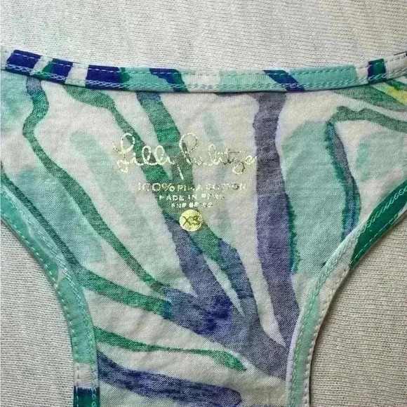 Women’s Lilly Pulitzer Blue Tropical Print Tank Top - 100% Pima Cotton - Sz XS - Picture 4 of 10
